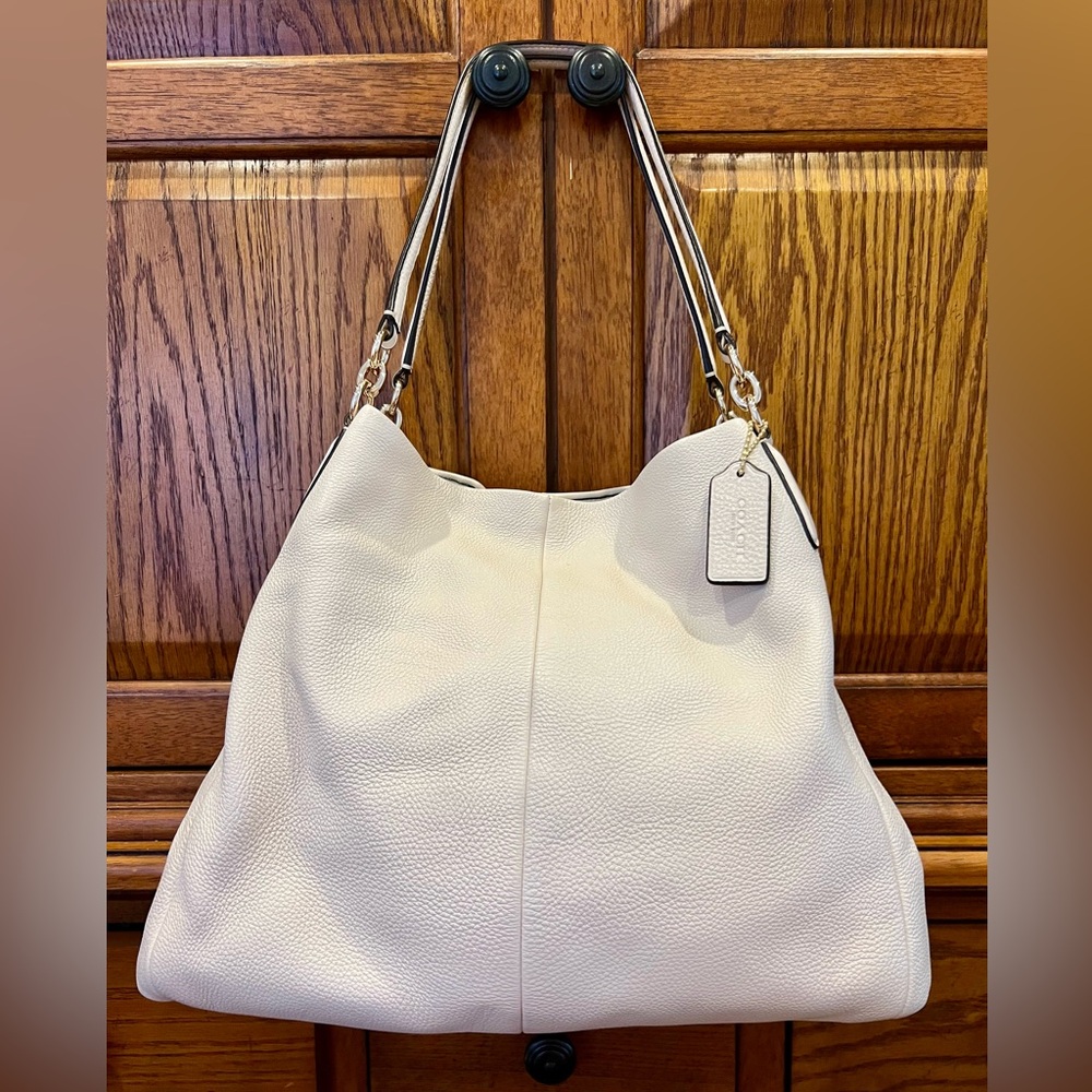 Coach Hallie Cream Leather Shoulder Bag